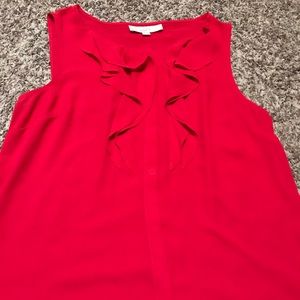 Loft, bright red ruffle detail tank